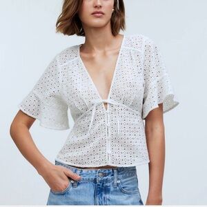 Madewell White Eyelet Button Down Shirt